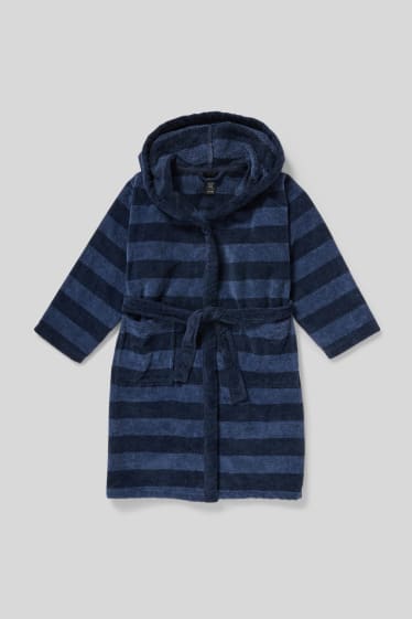 Children - Bathrobe  - striped - dark blue