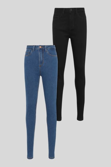 Nastolatki - CLOCKHOUSE - wielopak, 2 pary - super skinny jeans - czarny