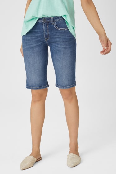 Dames - Bermuda van spijkerstof - jeansblauw