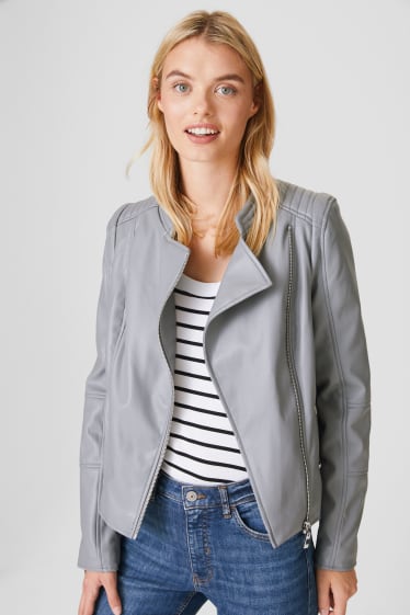 Women - Biker jacket - faux leather - gray