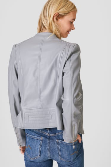 Women - Biker jacket - faux leather - gray