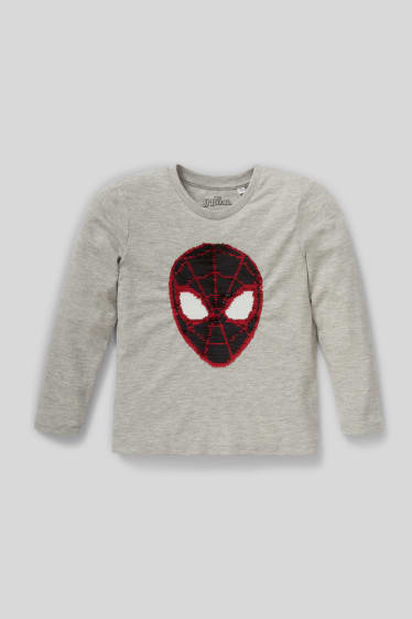 Dzieci - Spider-Man - koszulka z długim rękawem - efekt połysku - jasnoszary-melanż