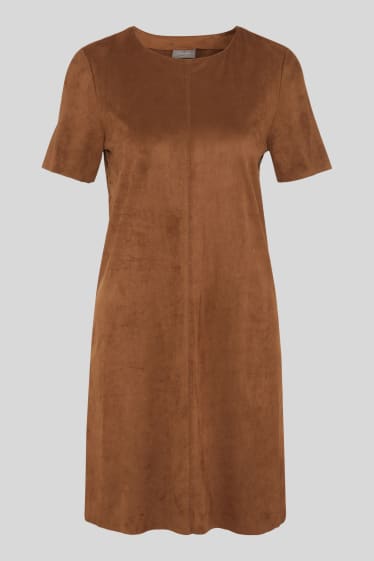 Dames - A-lijn-jurk - velourslederimitatie - bruin