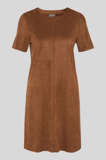 Femmes - Robe évasée - similivelours - marron