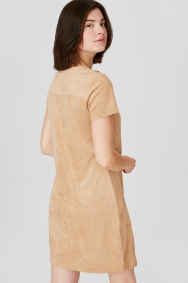 Women - Sheath dress - faux leather - beige