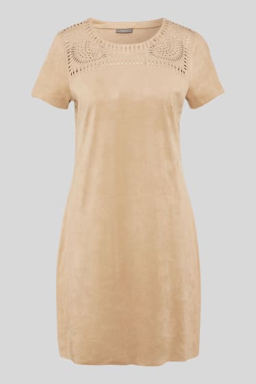 Women - Sheath dress - faux leather - beige