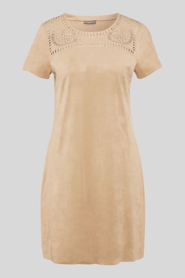 Dames - Kokerjurk - velourslederimitatie - beige