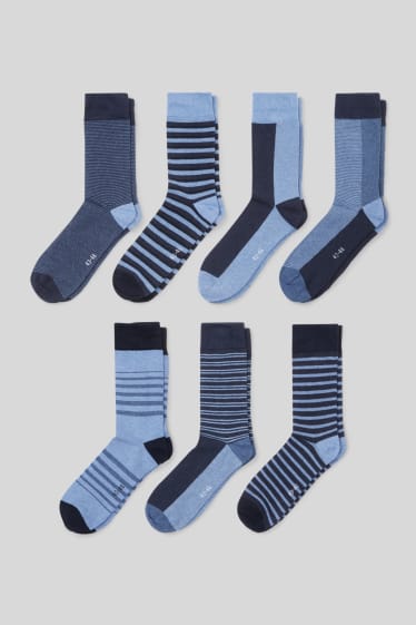 Hommes - Lot de 7 - chaussettes - avec du coton bio - à rayures - bleu  / bleu foncé