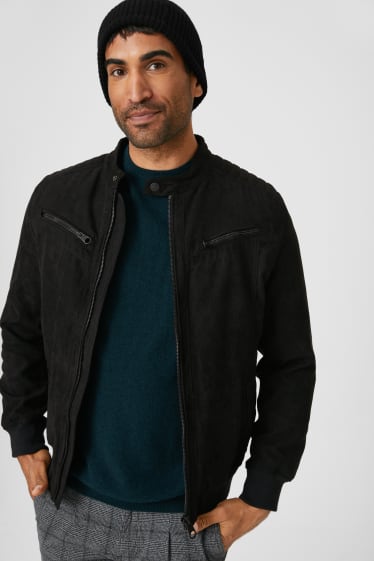 Men - Bomber jacket - faux leather - black