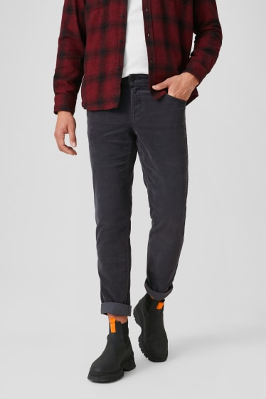 Men - Corduroy trousers - slim fit - dark blue