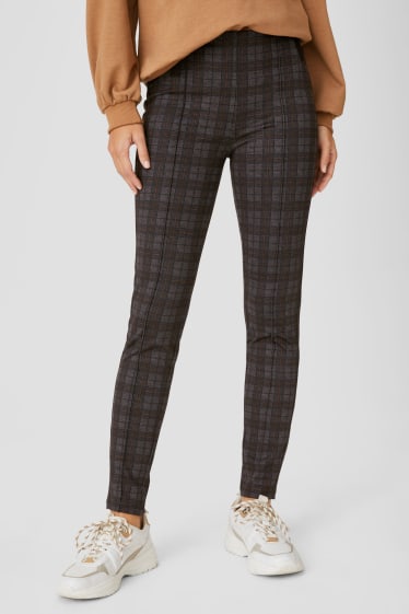 Women - Leggings - check - gray / black
