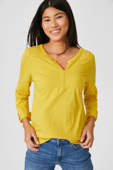 Damen - Basic-Langarmshirt - gelb