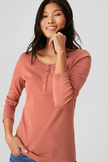Women - Basic long sleeve top - coral