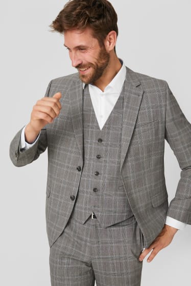 Pánské - Oblekové vlněné sako - Regular Fit - kostkované - šedá/černá