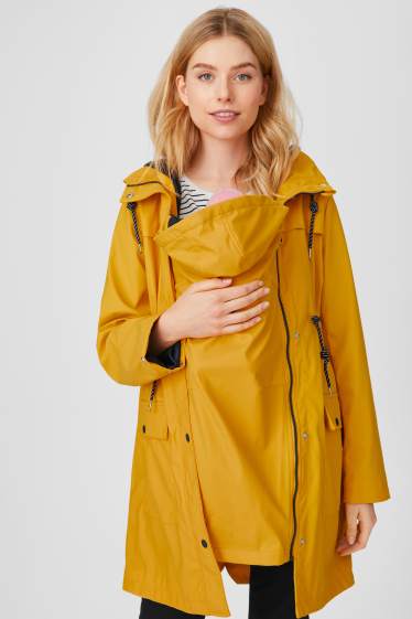 Women - Maternity rain jacket - with baby pouch - yellow