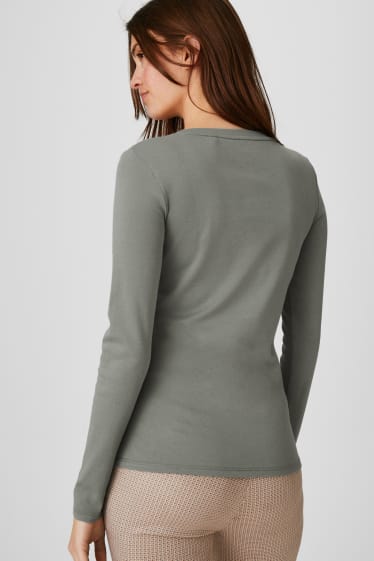 Women - Basic long sleeve top - dark green