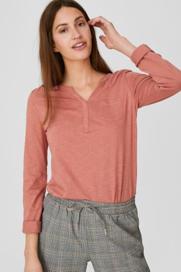 Women - Basic long sleeve T-shirt - coral