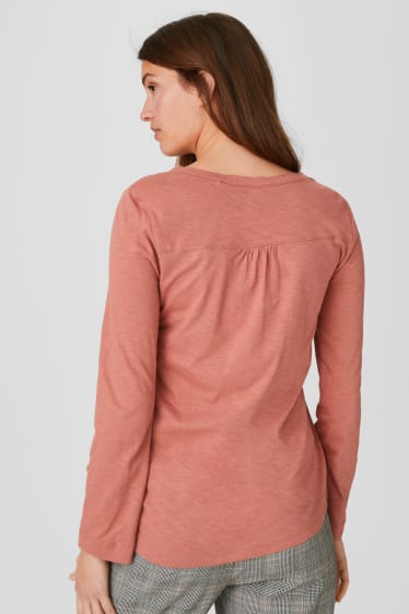 Donna - Maglia a maniche lunghe basic - corallo