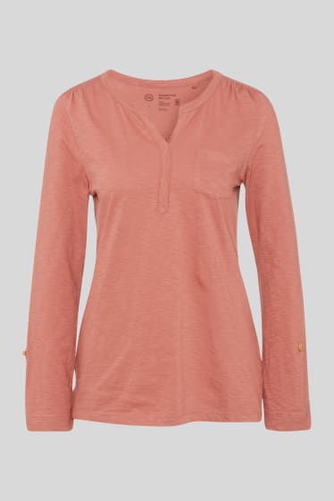 Women - Basic long sleeve T-shirt - coral