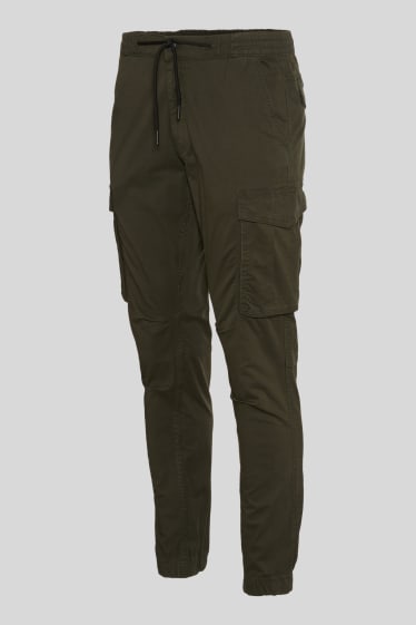 Hommes - Pantalon cargo - jambes fuselées - jean vert