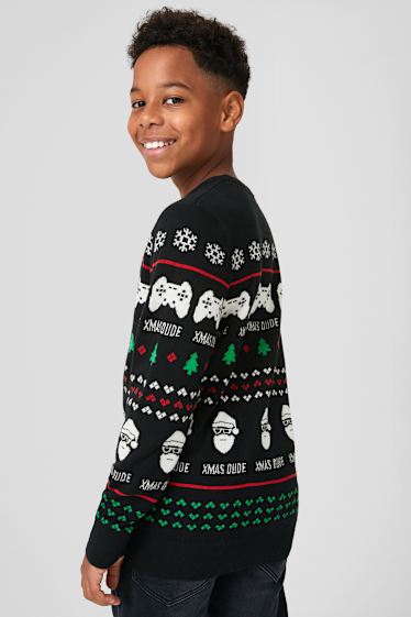 Children Boys - Christmas jumper - black / white