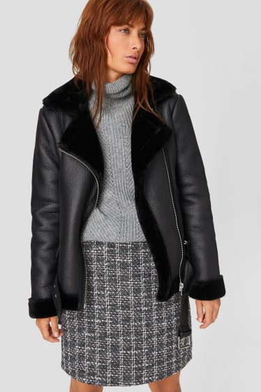 Women - Skirt - check - gray-melange