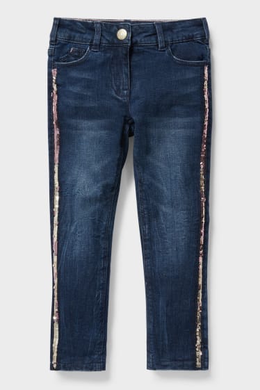 Kinderen - Skinny jeans - thermojeans - glanseffect - jeansdonkerblauw