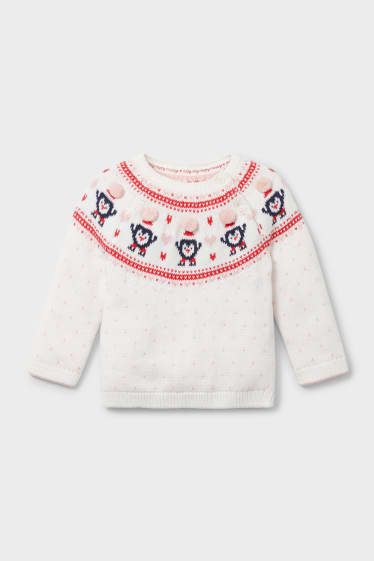 Baby Mädchen - Baby-Weihnachtspullover - weiß / rosa