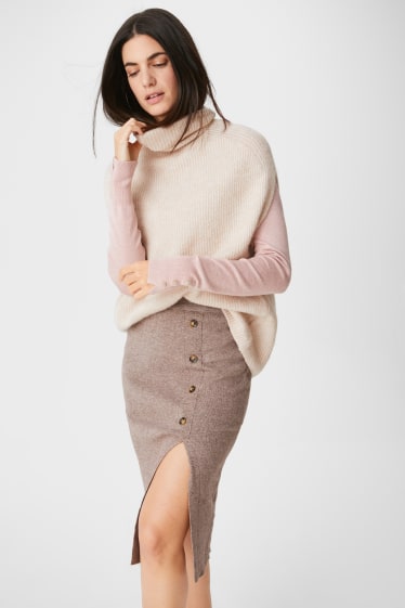 Women - Knitted skirt - light brown