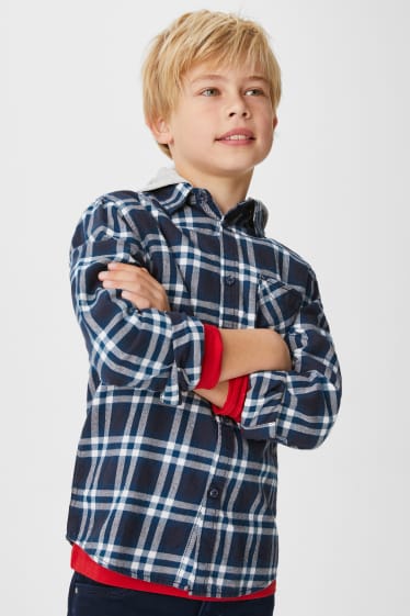Enfants - Chemise - look 2 en 1 - à carreaux - bleu foncé / blanc