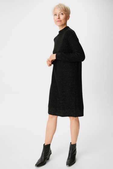 Women - Knitted dress - shiny - black