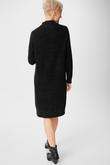Women - Knitted dress - shiny - black