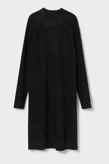 Women - Knitted dress - shiny - black