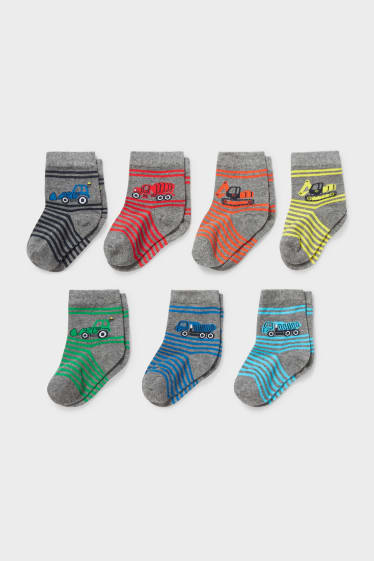 Children - Multipack of 7 - Digger - socks - striped - light gray-melange