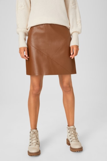 Women - Skirt - faux leather - brown