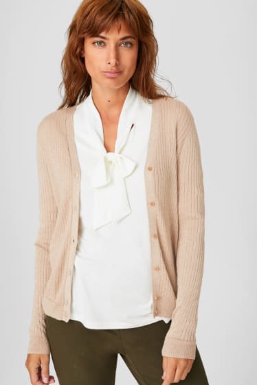 Women - Cardigan - shiny - light brown