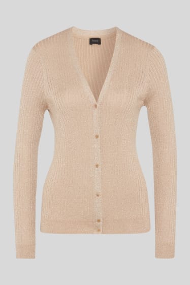 Women - Cardigan - shiny - light brown