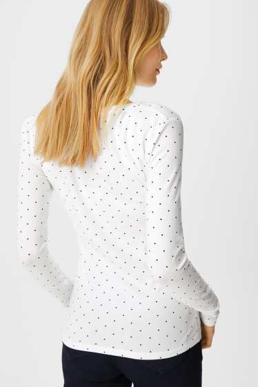 Women - Basic long sleeve T-shirt  - polka dot - white