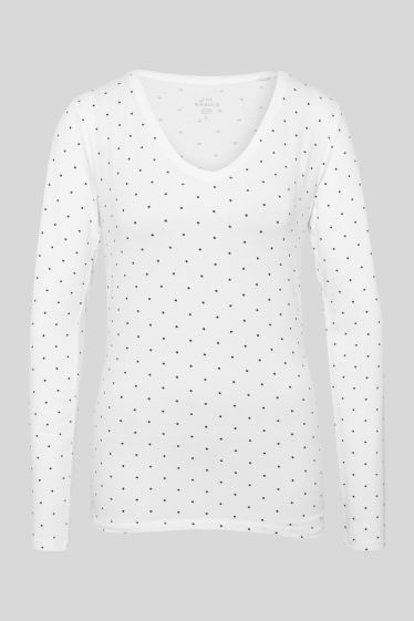 Women - Basic long sleeve T-shirt  - polka dot - white