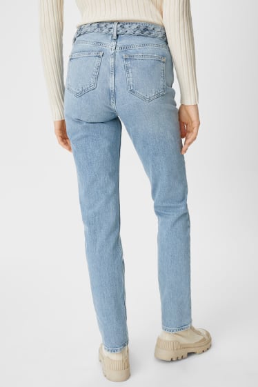 Women - Premium straight jeans with belt - light blue