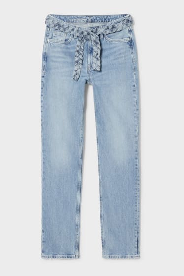 Women - Premium straight jeans with belt - light blue
