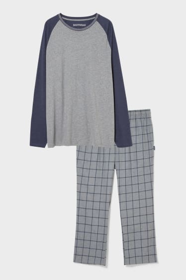 Herren - Pyjama - Bio-Bauwolle - blau / grau