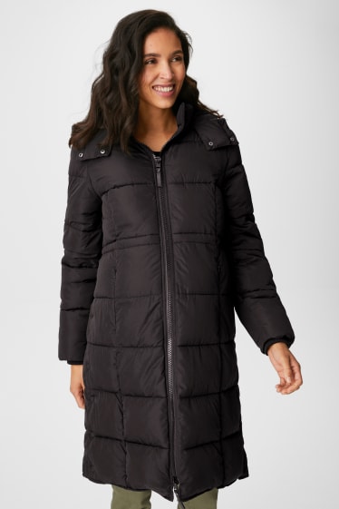 Women - Maternity quilted coat with baby pouch - black