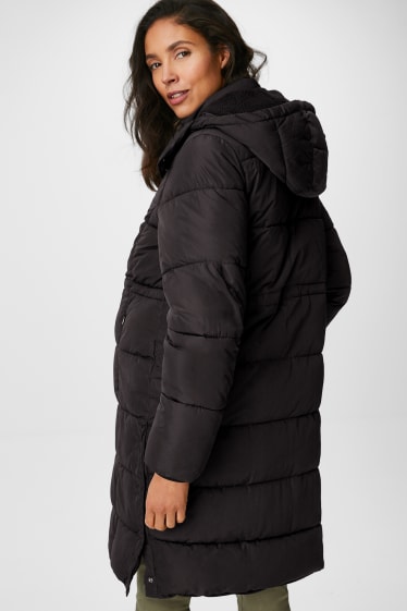 Women - Maternity quilted coat with baby pouch - black