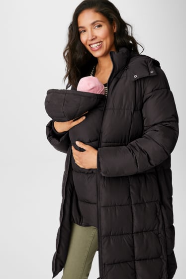 Dámské - Těhotenský prošívaný kabát - nosící - černá