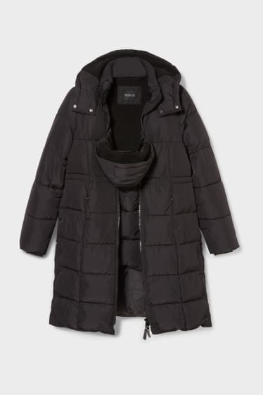 Women - Maternity quilted coat with baby pouch - black