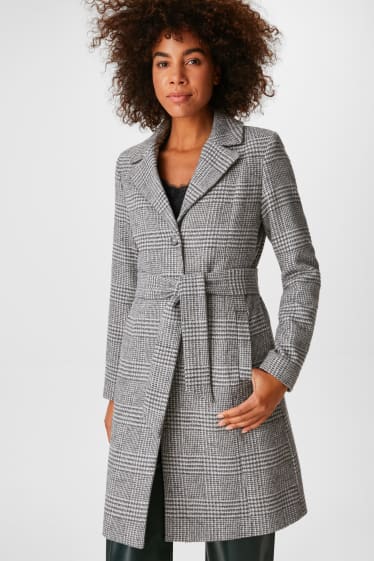 Women - Coat - check - light gray-melange