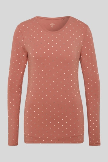Women - Basic long sleeve T-shirt  - polka dot - coral
