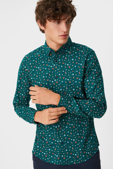 Heren - Kerstoverhemd - Slim Fit - button down - donkergroen