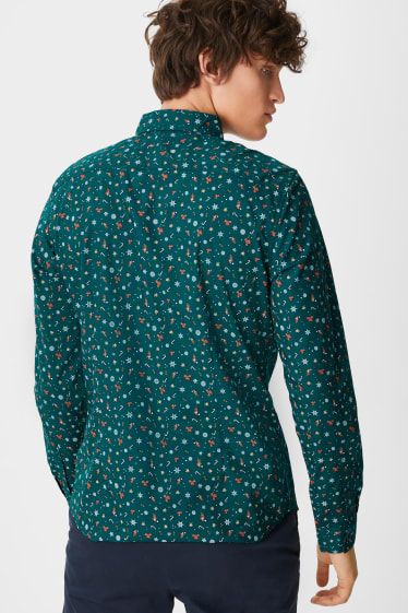 Men - Christmas shirt - slim fit - button-down collar - dark green